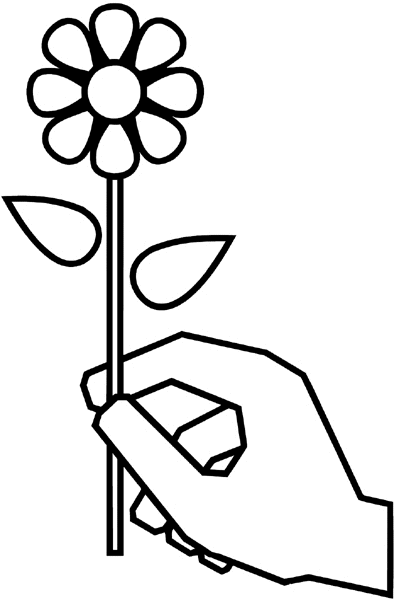 Hand holding a daisy vinyl sticker. Customize on line. Hands 048-0247
